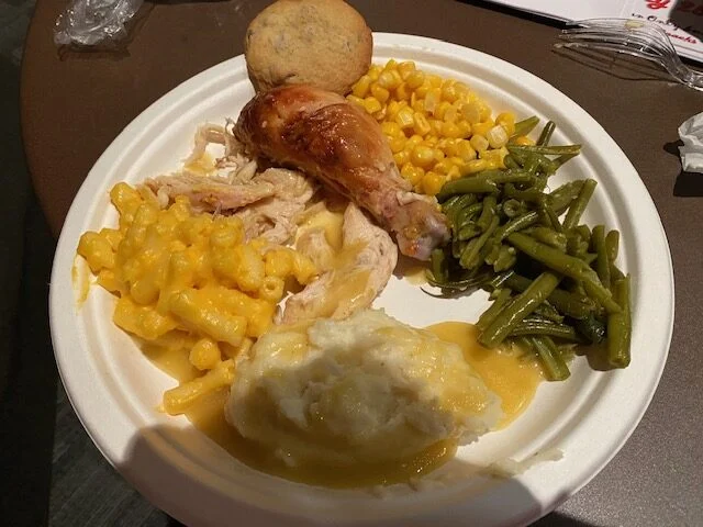 Plate of food served for dinner at a Pathfinders meeting