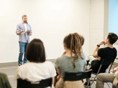 man conducting training